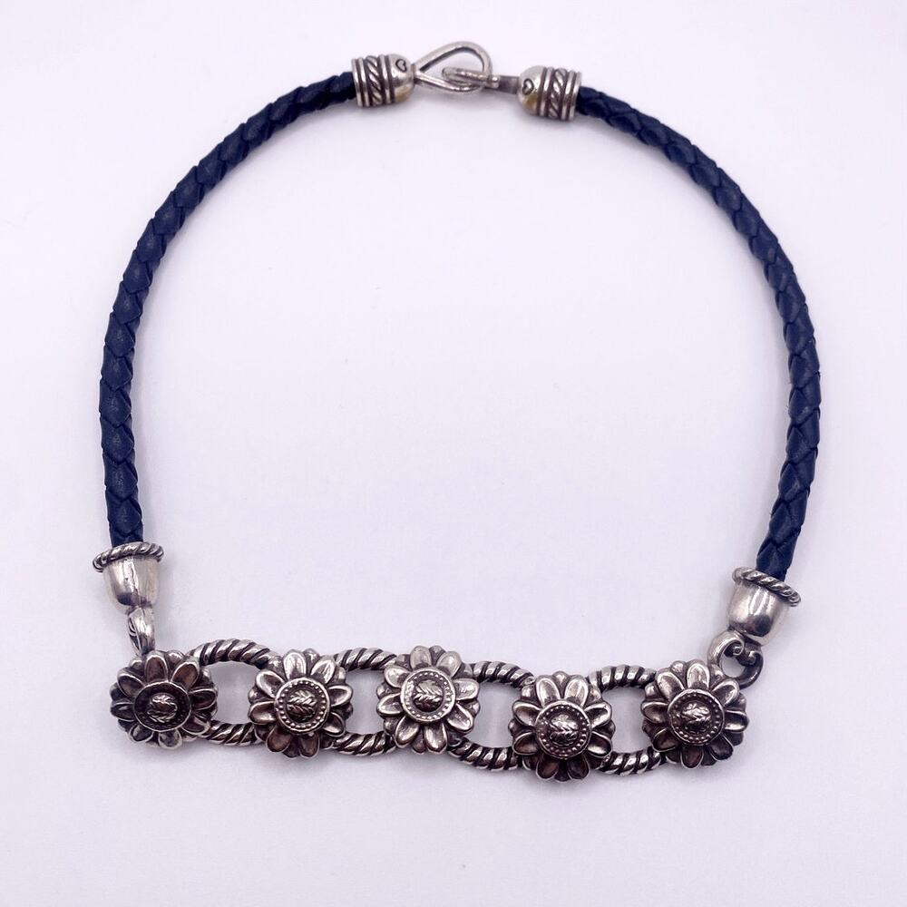 Vintage Brighton Leather Cord Necklace With Daisy Flowers